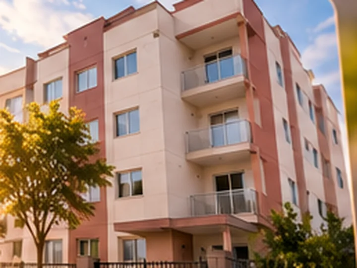 Fachada de edifício residencial em tons claros.